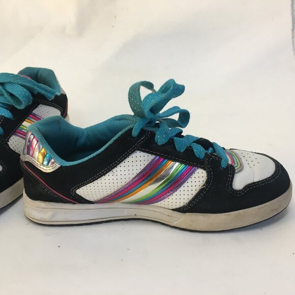 Skechers Running Shoes Sneakers Size 2 Girls Leather Rainbow Black Metallic - Picture 9 of 15